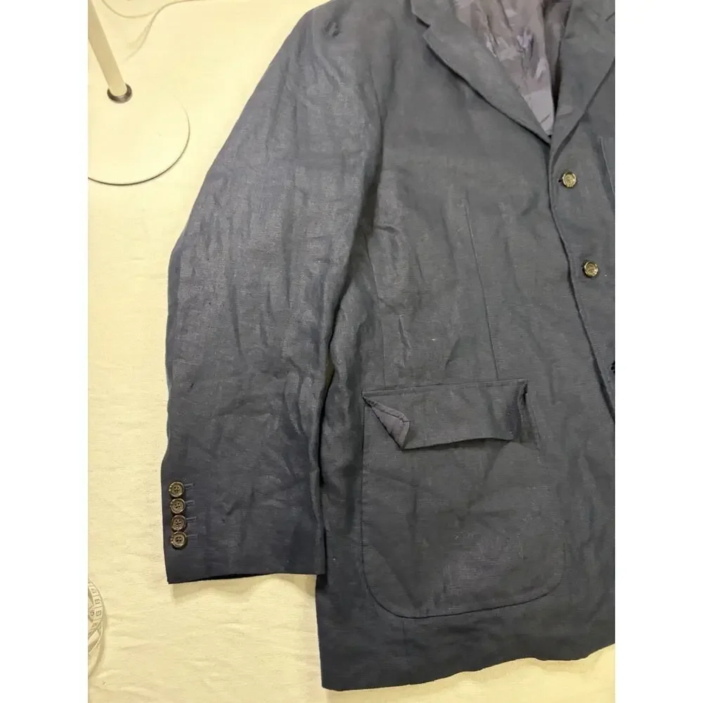 VTG Polo Ralph Lauren Blazer Men’s XXL Navy 100% Linen Sport Coat Jacket Macau